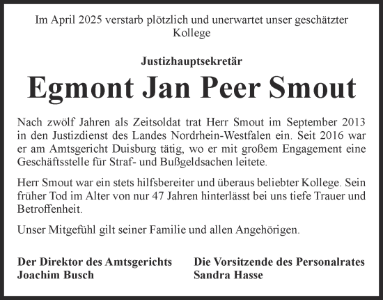 Traueranzeige von Egmont Jan Peer Smout von Tageszeitung