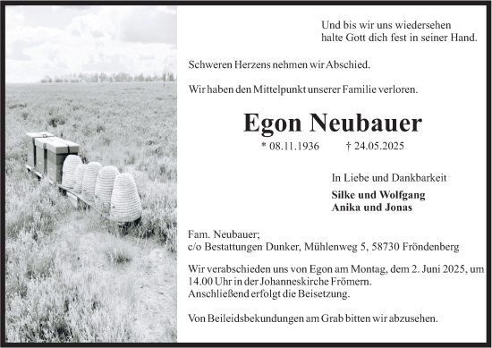 Traueranzeige von Egon Neubauer von Tageszeitung