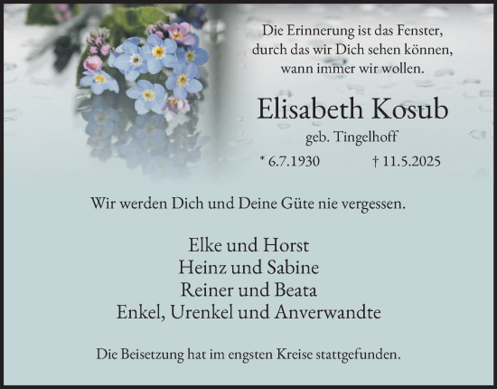 Traueranzeige von Elisabeth Kosub von Tageszeitung