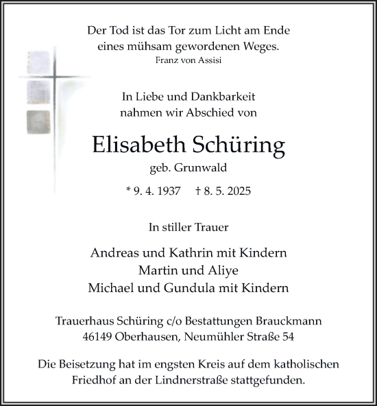 Traueranzeige von Elisabeth Schüring von Tageszeitung