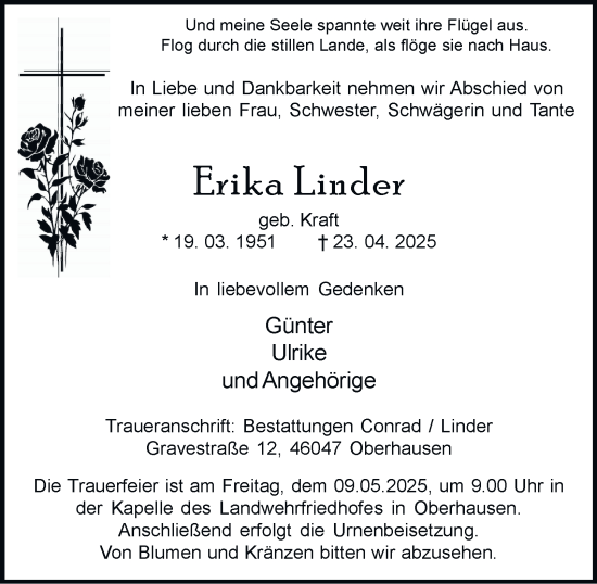 Traueranzeige von Erika Linder von Tageszeitung