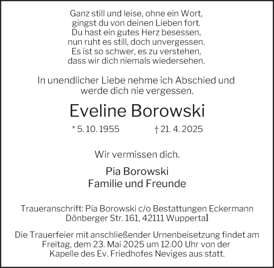 Traueranzeige von Eveline Borowski von Tageszeitung