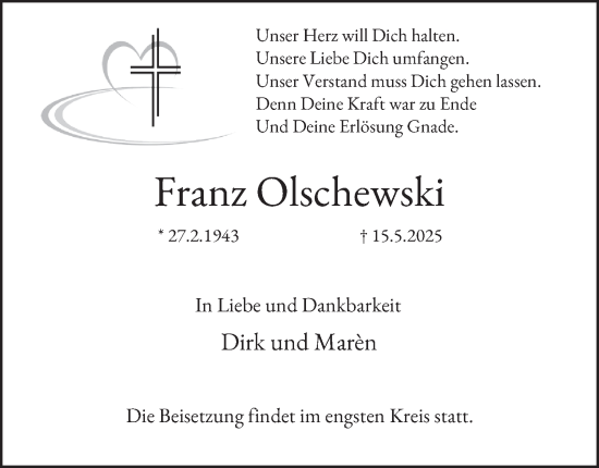 Traueranzeige von Franz Olschewski von Tageszeitung