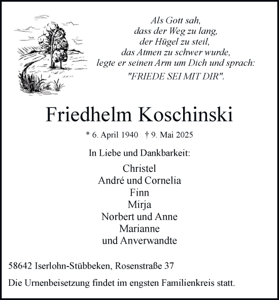 Traueranzeige von Friedhelm Koschinski von Tageszeitung