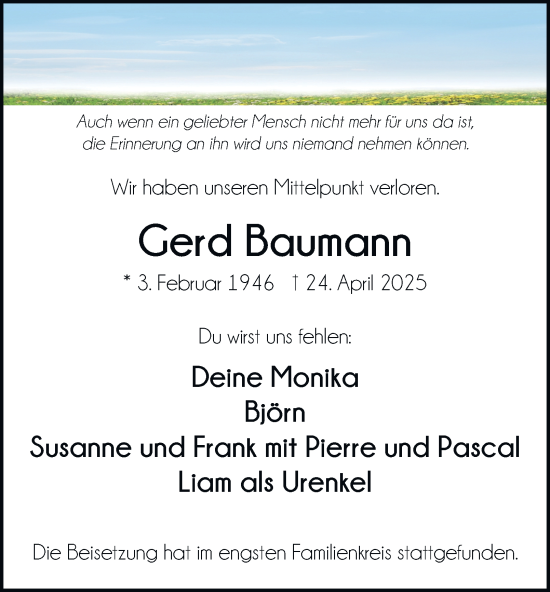 Traueranzeige von Gerd Baumann von Tageszeitung