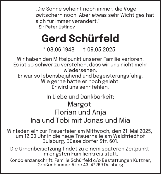 Traueranzeige von Gerd Schürfeld von Tageszeitung