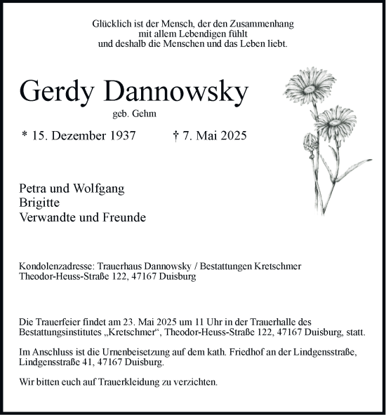 Traueranzeige von Gerdy Dannowsky von Tageszeitung