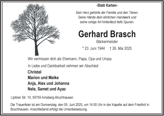 Traueranzeige von Gerhard Brasch von Tageszeitung