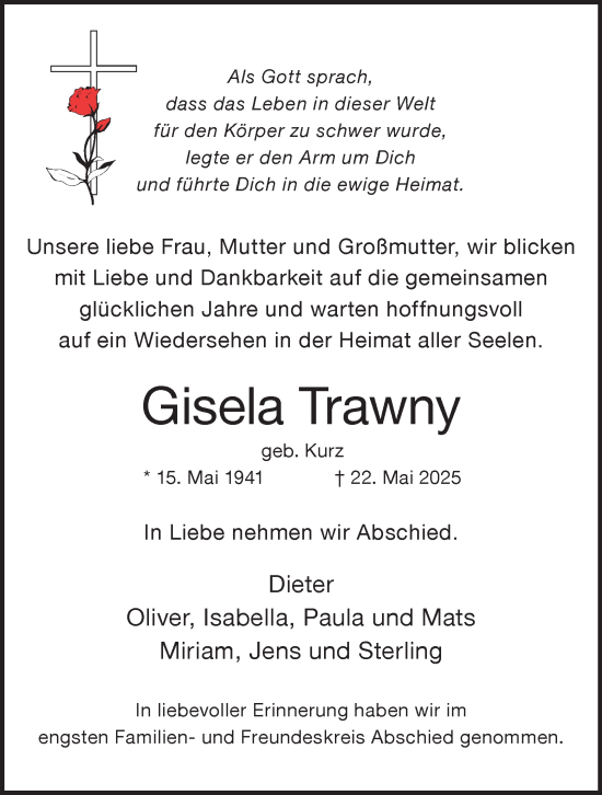 Traueranzeige von Gisela Trawny von Tageszeitung