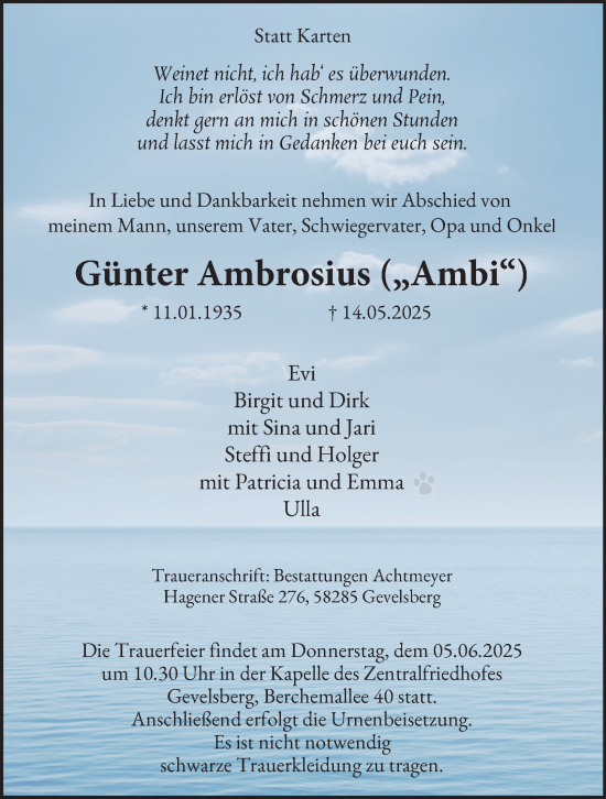 Traueranzeige von Günter Ambrosius von Tageszeitung