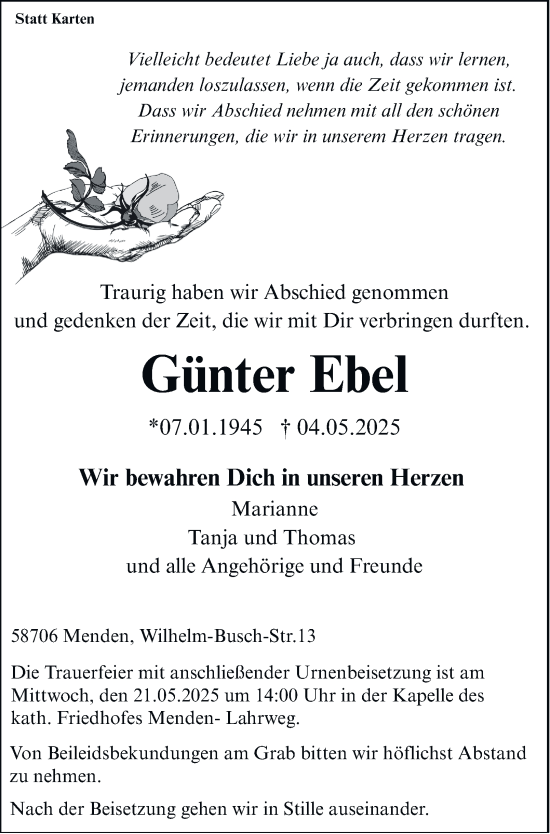 Traueranzeige von Günter Ebel von Tageszeitung