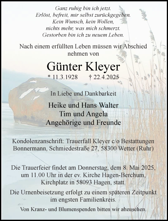 Traueranzeige von Günter Kleyer von Tageszeitung
