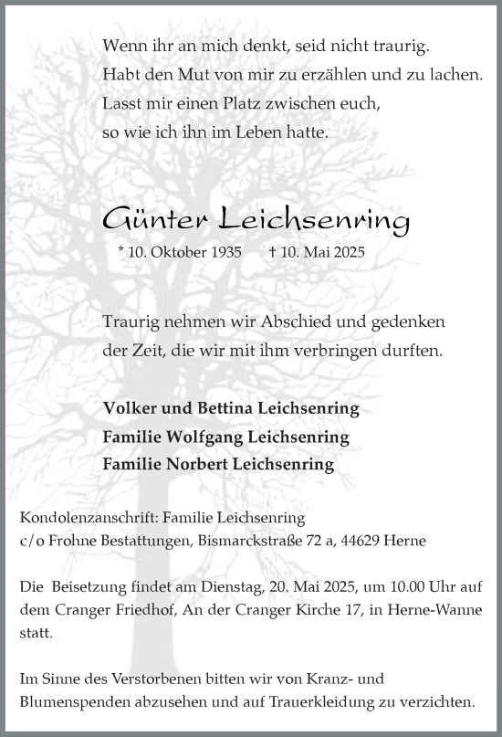 Traueranzeige von Günter Leichsenring von Tageszeitung