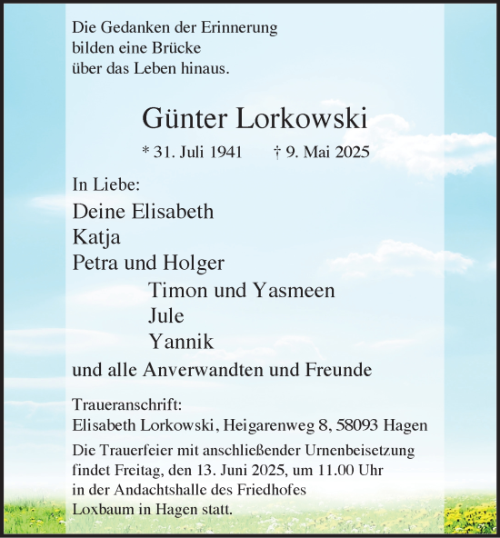 Traueranzeige von Günter Lorkowski von Tageszeitung