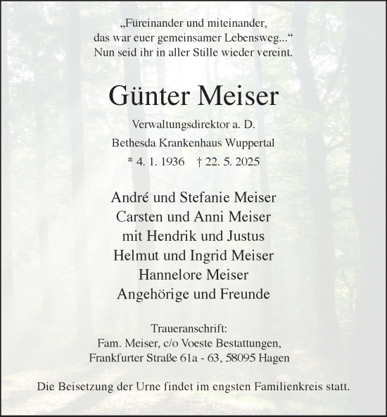 Traueranzeige von Günter Meiser von Tageszeitung