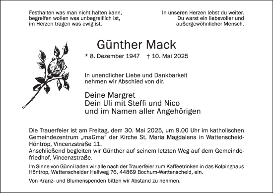Traueranzeige von Günther Mack von Tageszeitung