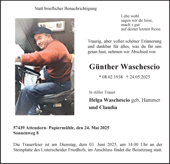 Traueranzeige von Günther Waschescio von Tageszeitung