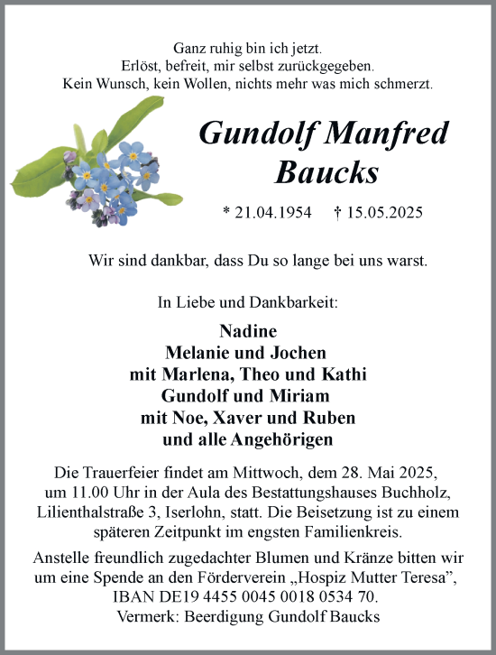 Traueranzeige von Gundolf Manfred Baucks von Tageszeitung