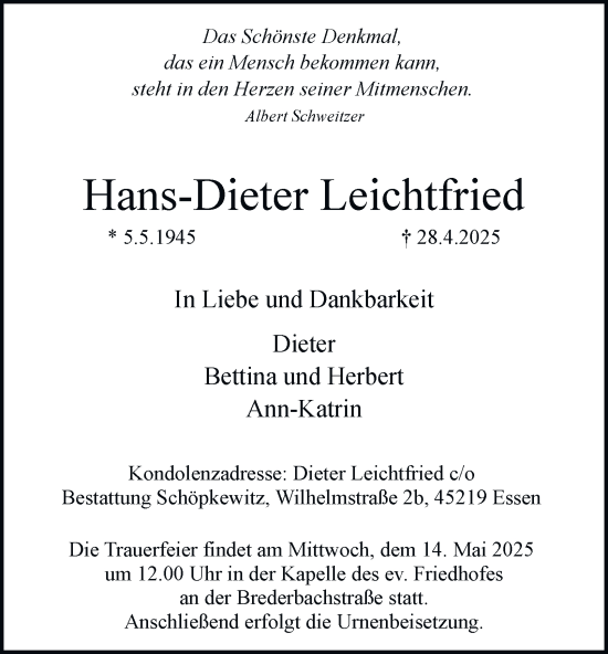 Traueranzeige von Hans-Dieter Leichtfried von Tageszeitung