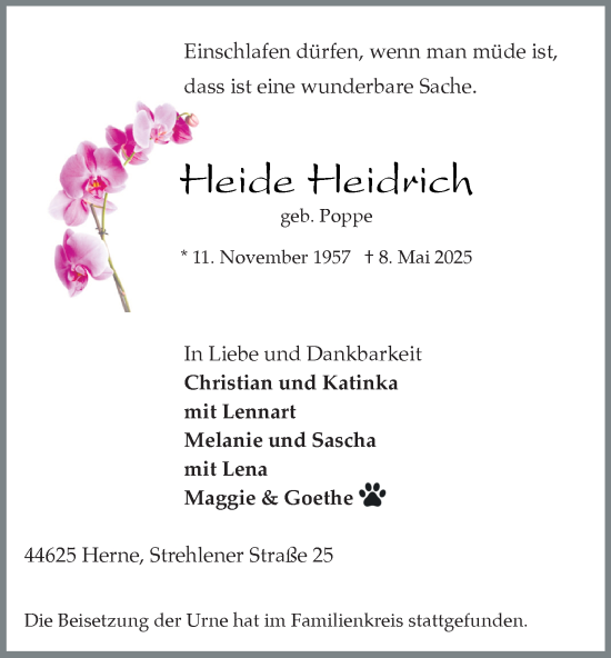 Traueranzeige von Heide Heidrich von Tageszeitung