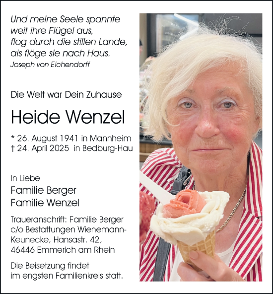 Traueranzeige von Heide Wenzel von Tageszeitung