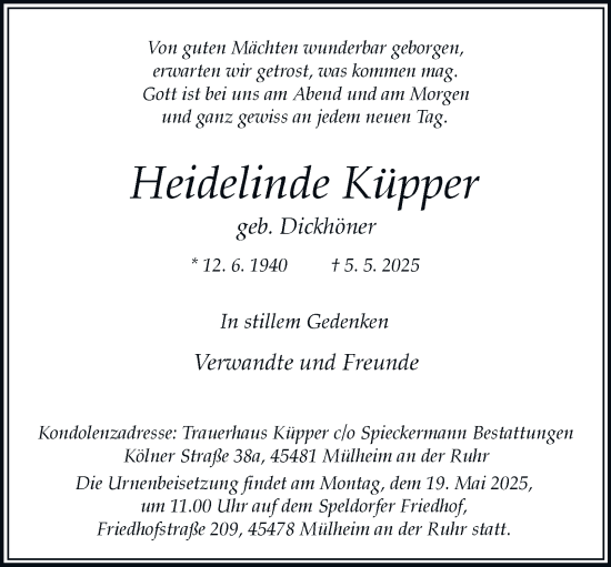 Traueranzeige von Heidelinde Küpper von Tageszeitung