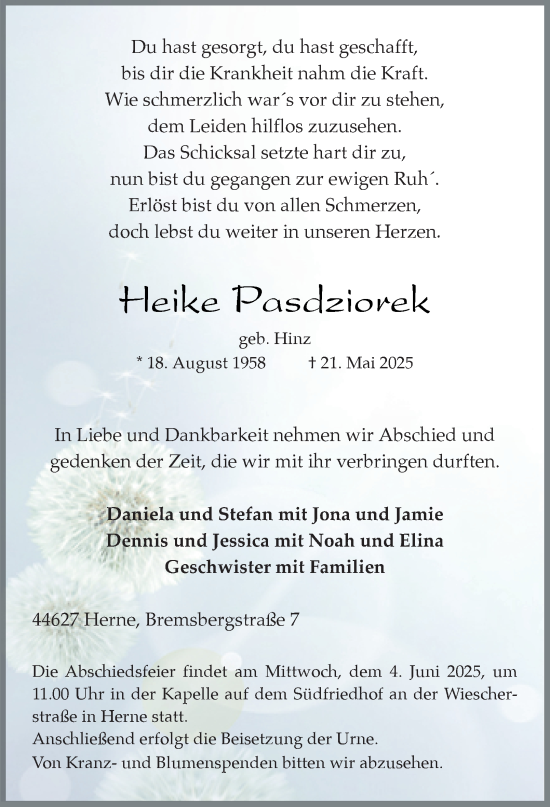Traueranzeige von Heike Pasdziorek von Tageszeitung