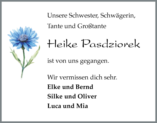 Traueranzeige von Heike Pasdziorek von Tageszeitung