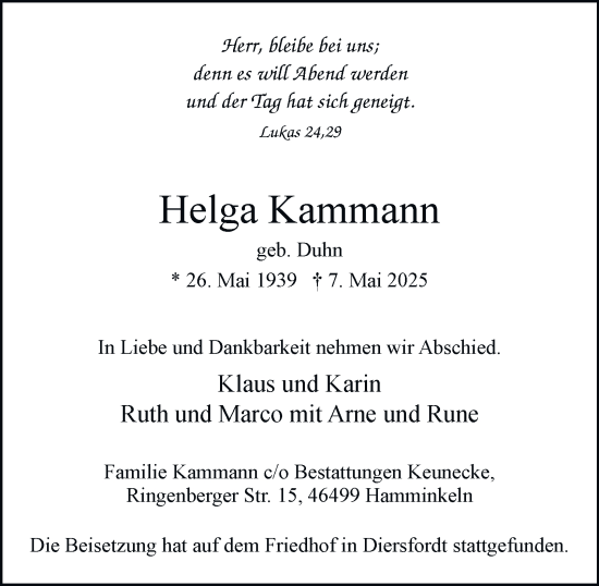 Traueranzeige von Helga Kammann von Tageszeitung
