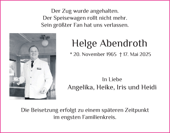 Traueranzeige von Helge Abendroth von Tageszeitung