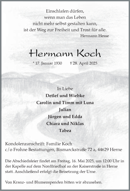 Traueranzeige von Hermann Koch von Tageszeitung