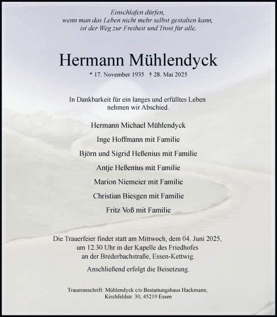 Traueranzeige von Hermann Mühlendyck von Tageszeitung