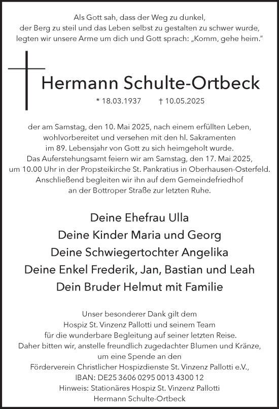 Traueranzeige von Hermann Schulte-Ortbeck von Tageszeitung