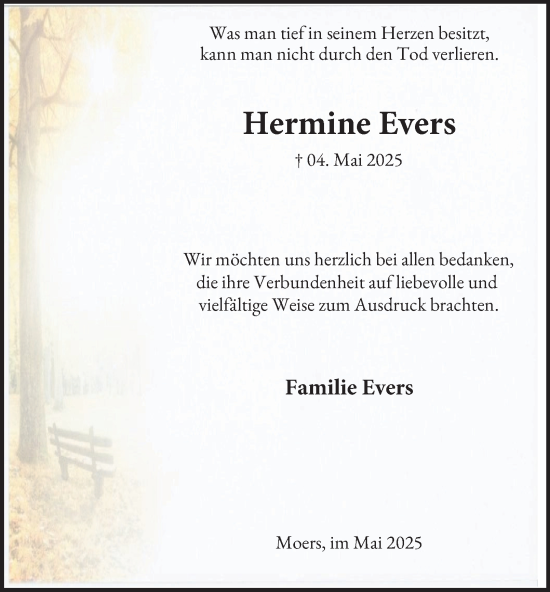 Traueranzeige von Hermine Evers von Tageszeitung