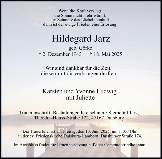 Traueranzeige von Hildegard Jarz von Tageszeitung