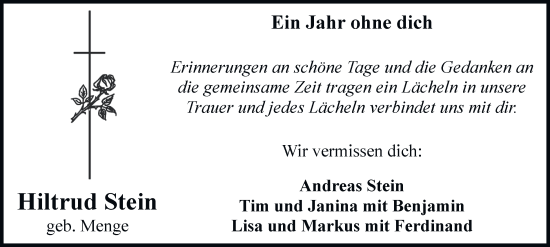 Traueranzeige von Hiltrud Stein von Tageszeitung
