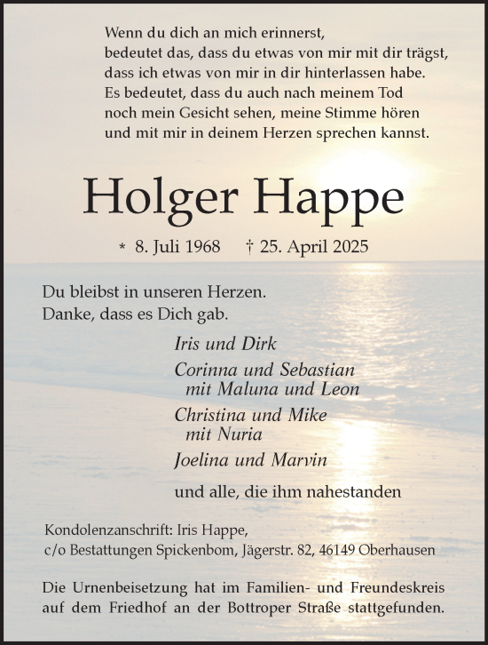 Traueranzeige von Holger Happe von Tageszeitung