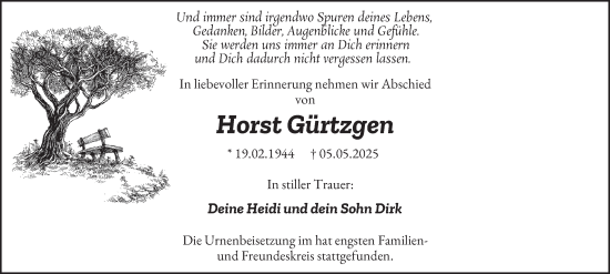 Traueranzeige von Horst Gürtzgen von Tageszeitung