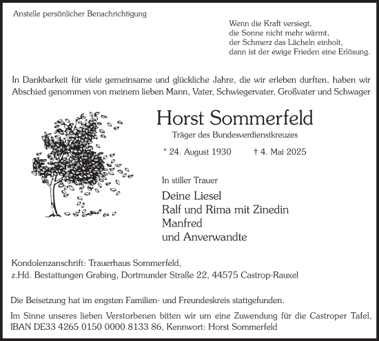 Traueranzeige von Horst Sommerfeld von Tageszeitung