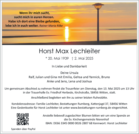 Traueranzeige von Horst Max Lechleiter von Tageszeitung