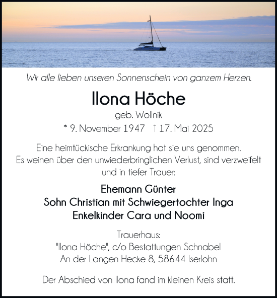 Traueranzeige von Ilona Höche von Tageszeitung