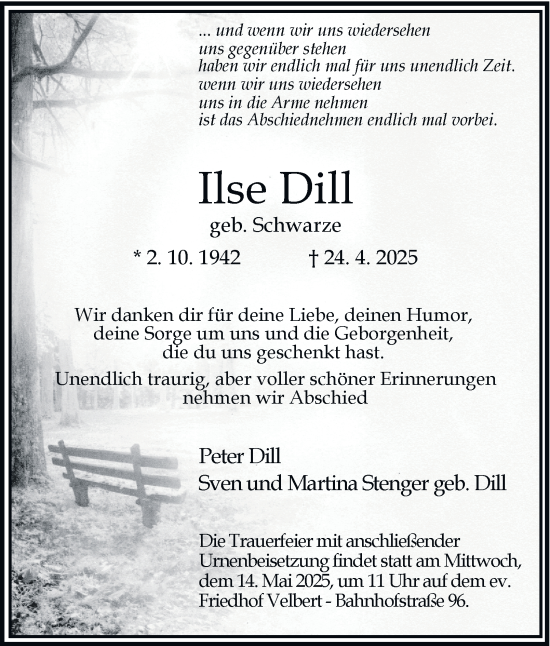 Traueranzeige von Ilse Dill von Tageszeitung