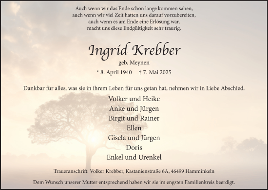 Traueranzeige von Ingrid Krebber von Tageszeitung