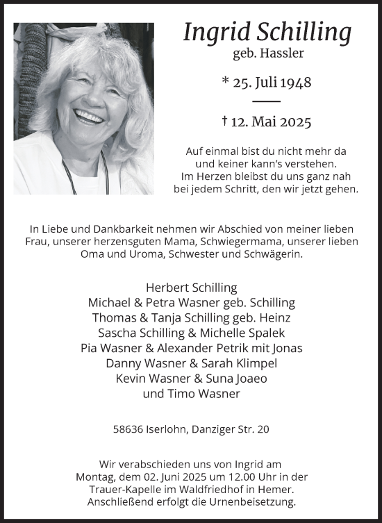 Traueranzeige von Ingrid Schilling von Tageszeitung