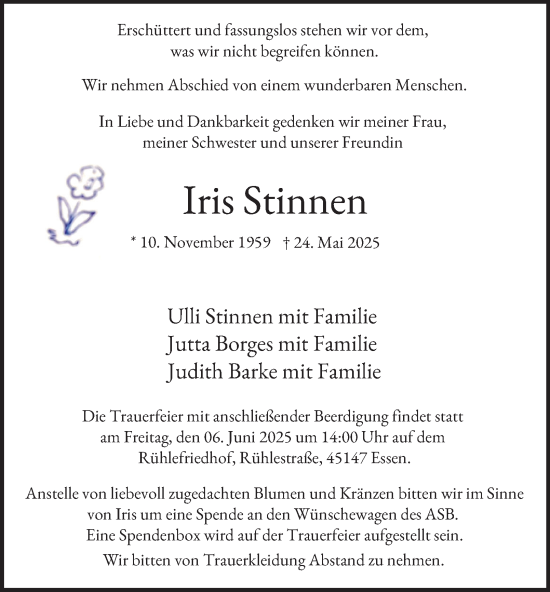 Traueranzeige von Iris Stinnen von Tageszeitung