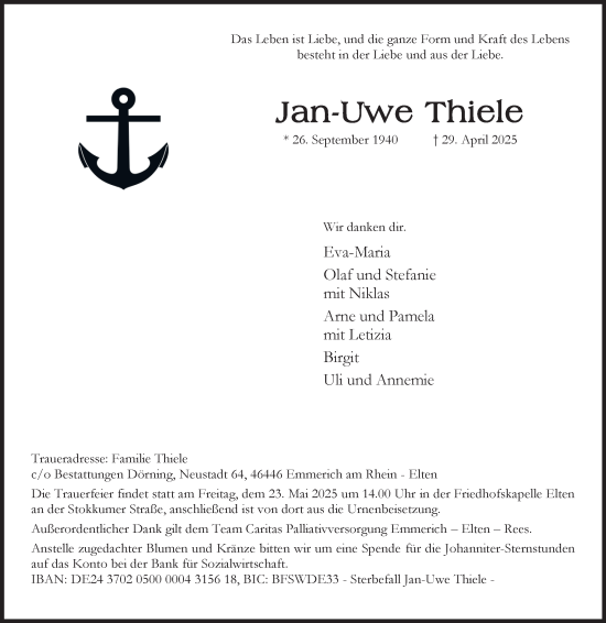 Traueranzeige von Jan-Uwe Thiele von Tageszeitung