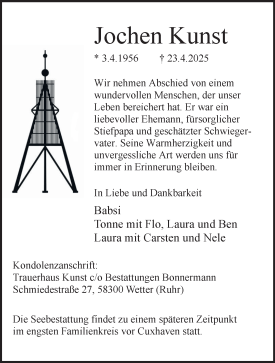 Traueranzeige von Jochen Kunst von Tageszeitung