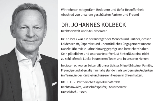 Traueranzeige von Johannes Kolbeck von Tageszeitung
