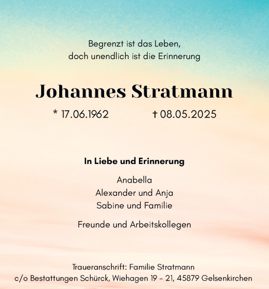Traueranzeige von Johannes Stratmann von Tageszeitung