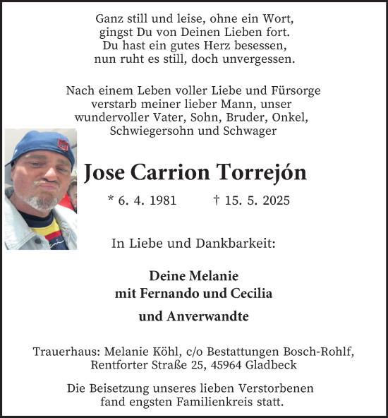 Traueranzeige von Jose Carrion Torrejón von Tageszeitung